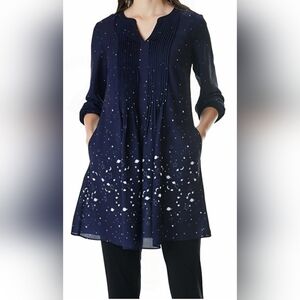 Eshakti Wayward Fancies Pleat Constellation Print Crepe Tunic Mini Dress Size L